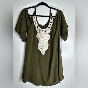 Solitaire Swim Cold Shoulder Olive Tunic Coastal Cowgirl Cover-Up Small